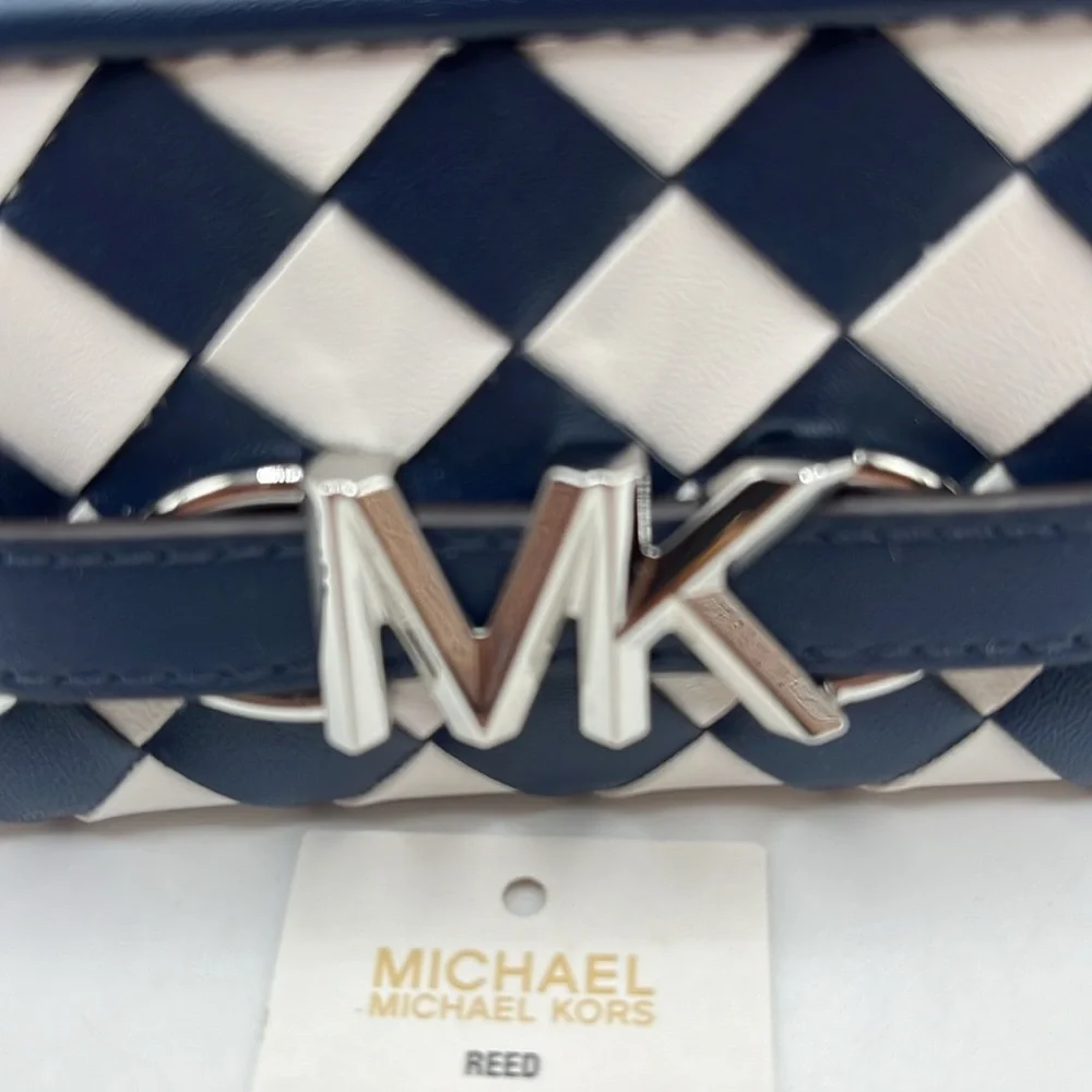NWT Michael Kors Navy Blue Reed Leather Card ID Holder Wallet
